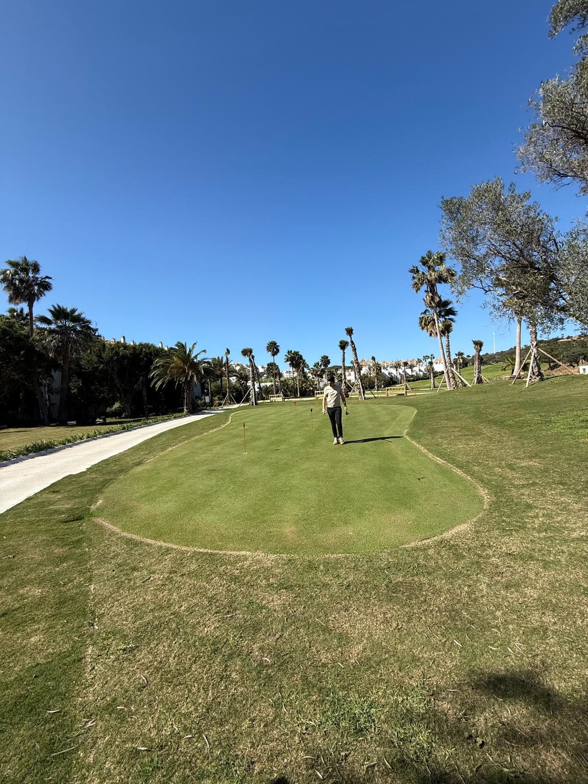 Putting green entre palmeras en la Costa del Sol
